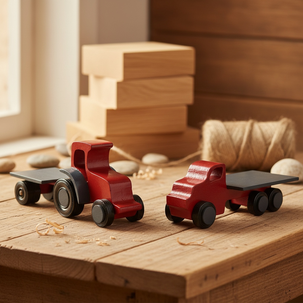 Toy car with natural wood elements