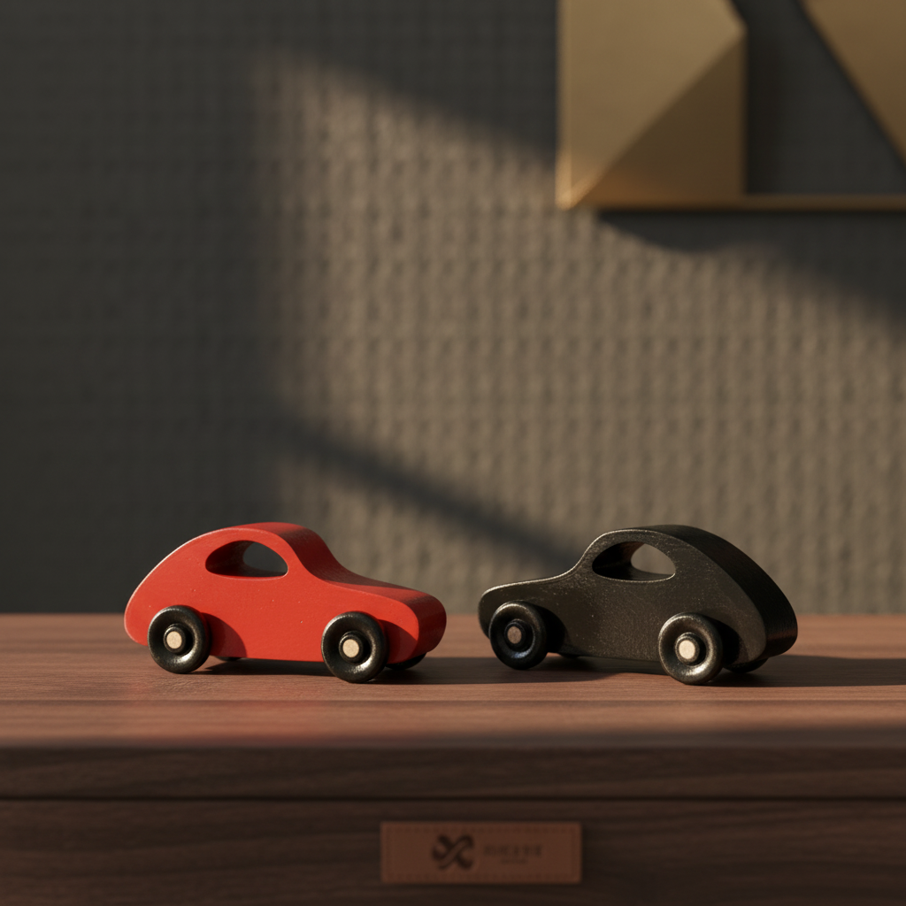 Toy car with sophisticated backdrop