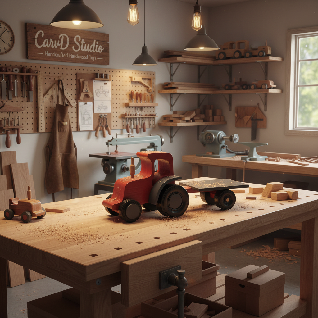 Tractor with trailer - CarvD Studio workshop background