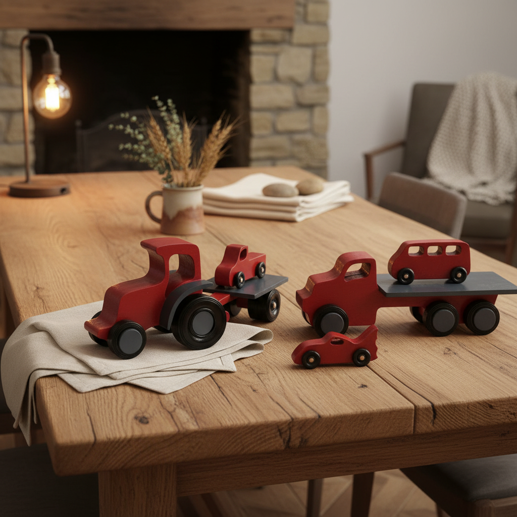 Tractor with trailer - rustic farmhouse background
