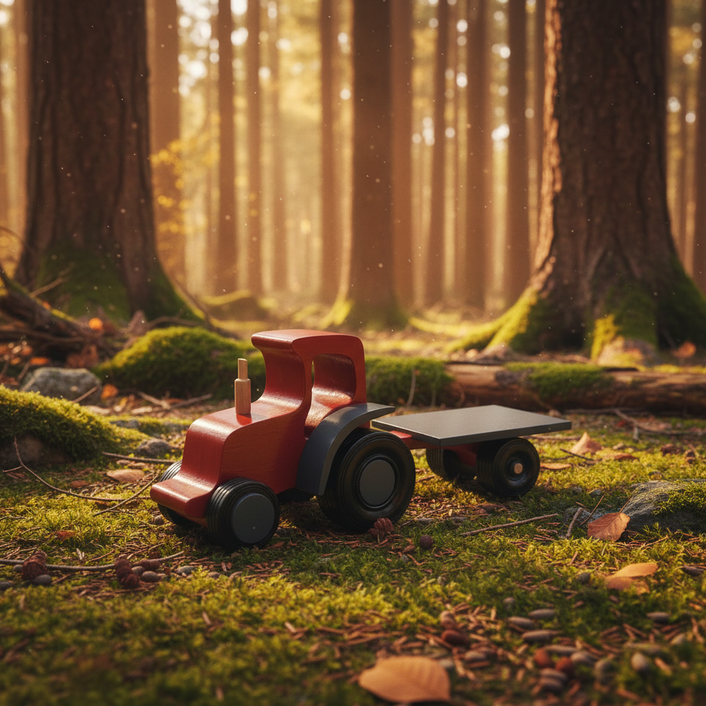 Tractor with trailer - warm woodsy background